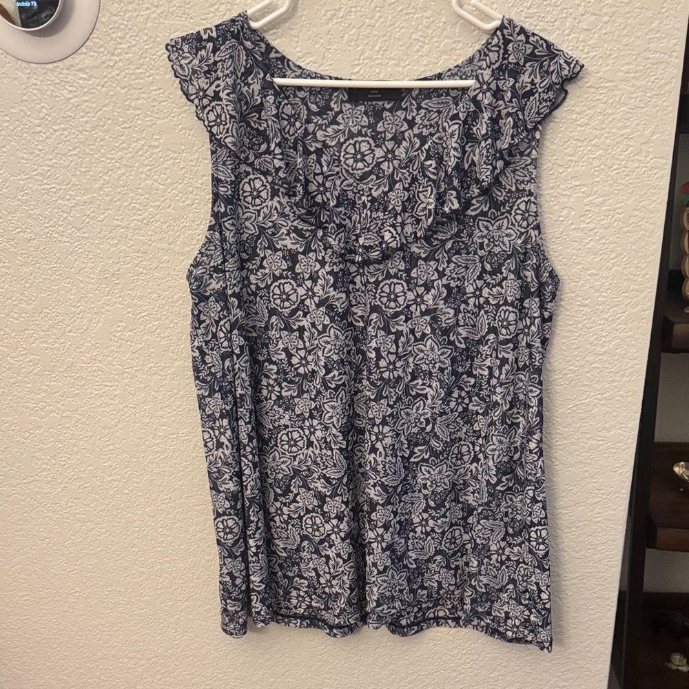 Lane Bryant Navy Floral Ruffle Neck Women's Top